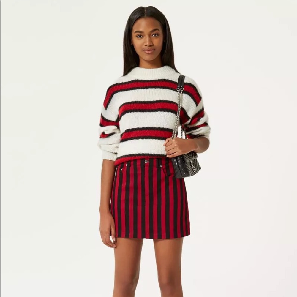 Red and Black Striped Mini Skirt